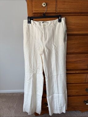 Ralph Lauren Cream Wide-Leg Linen Pants